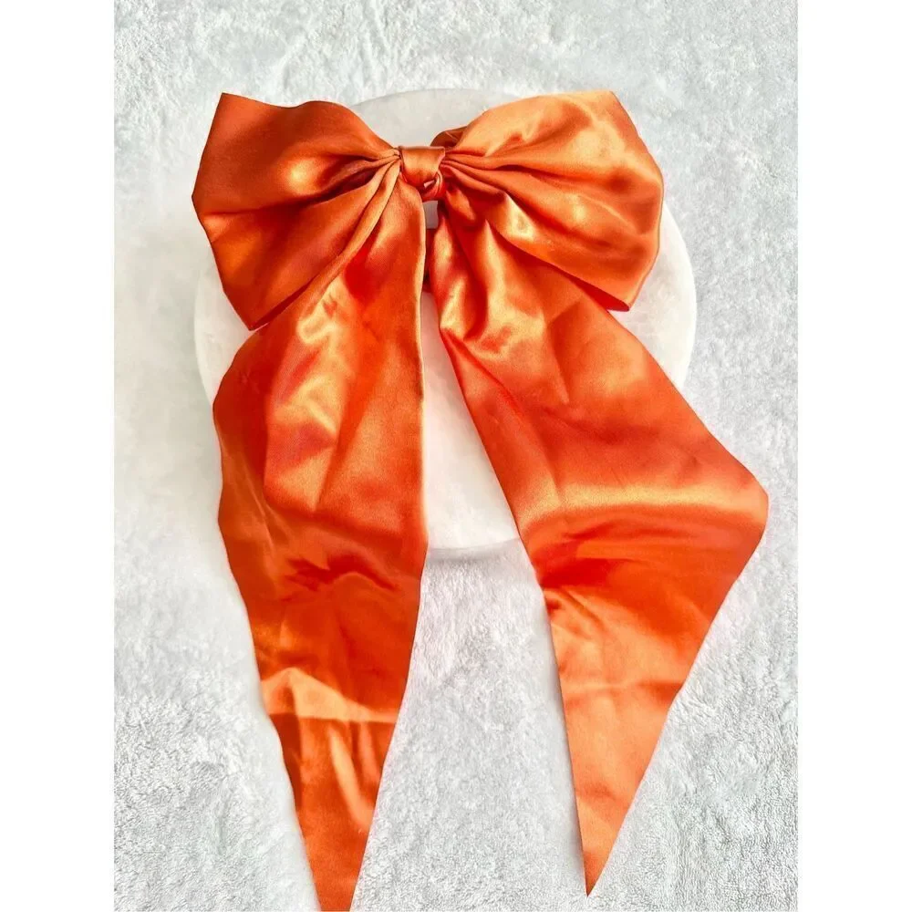 Pumpkin orange shiny satin hair brow scrunchie ￼